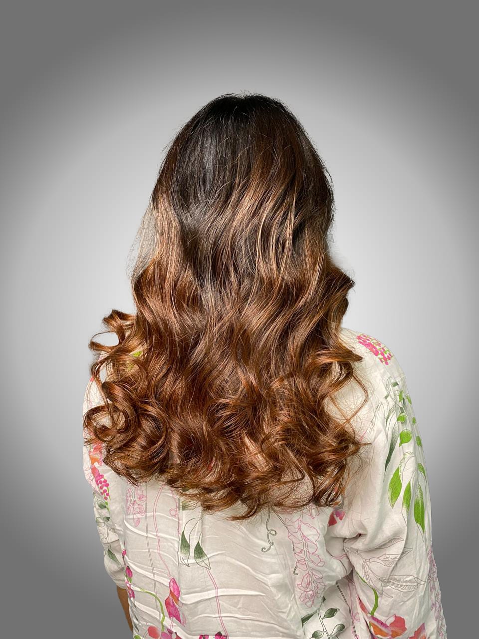 Caramel Brown Glossy Curls Back